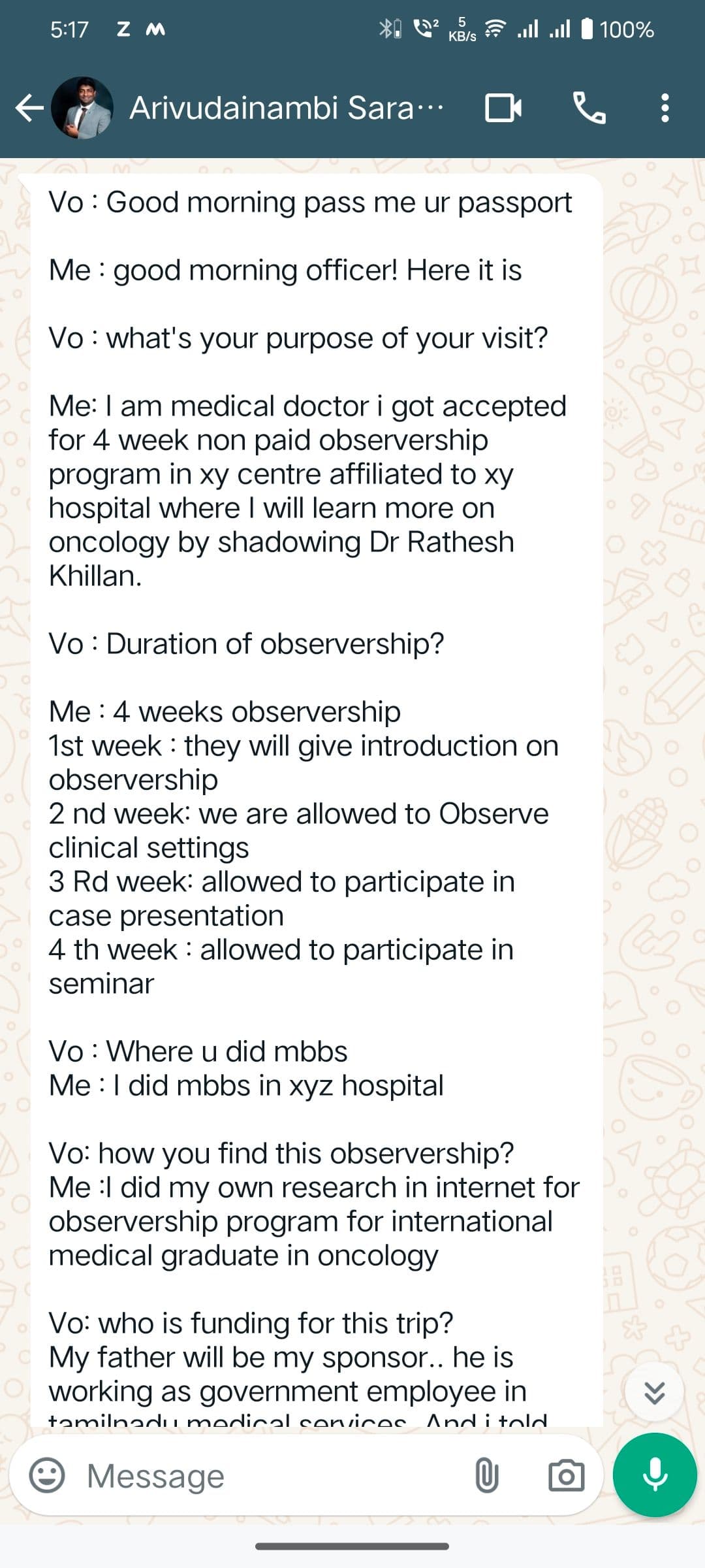 Interview experience from Arivudainambi Saravanan for B1 visa