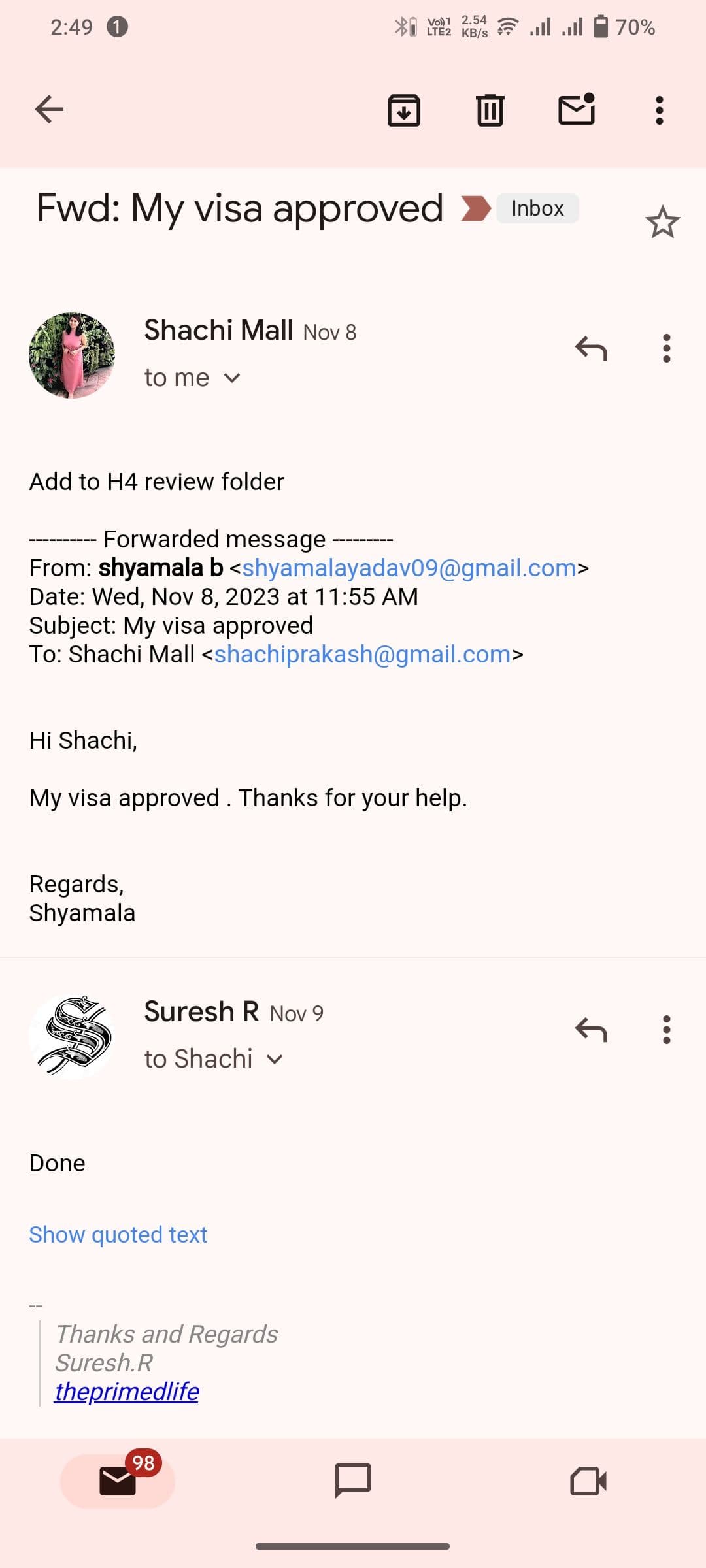 Client review from Shymala for H4 visa