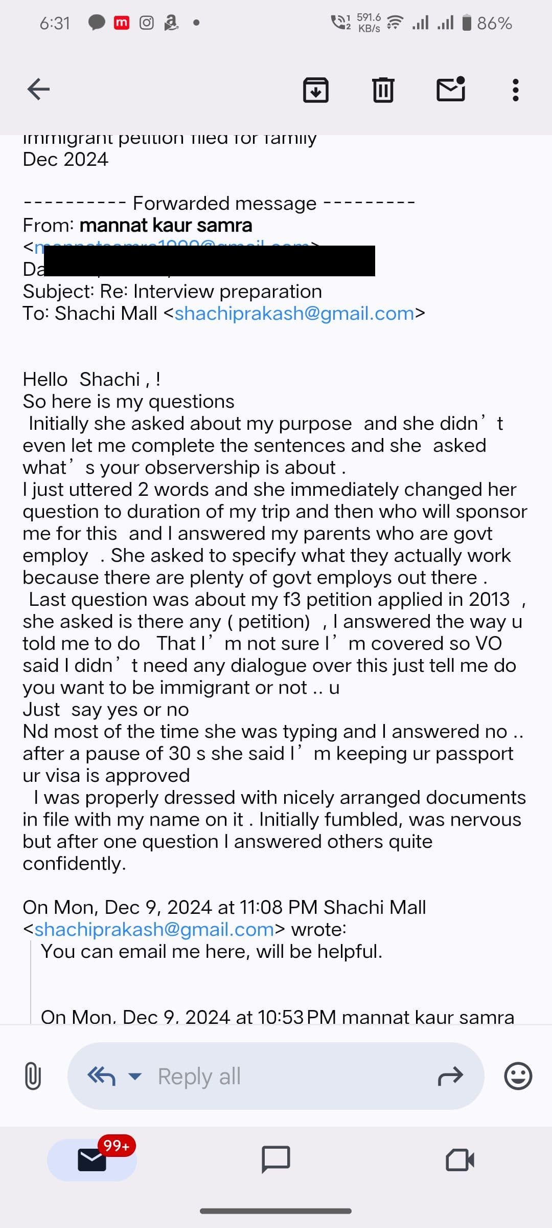 Interview experience from Mannat Kaur Samra for B1 visa