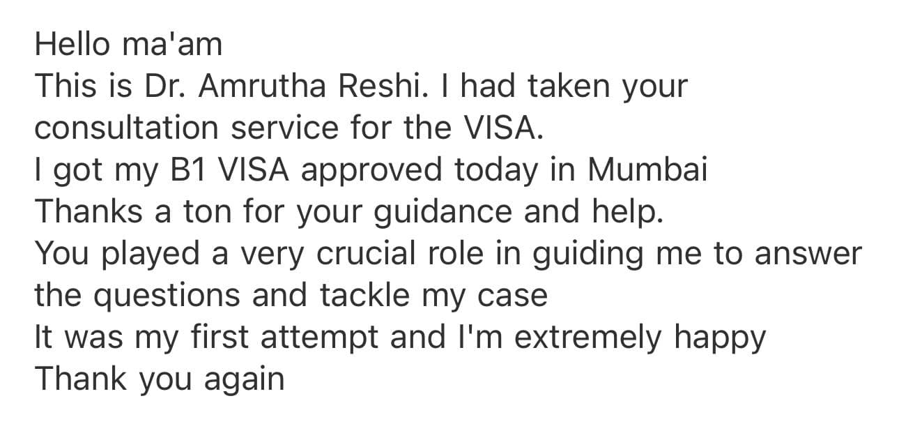 Client review from Amrutha for B1 visa