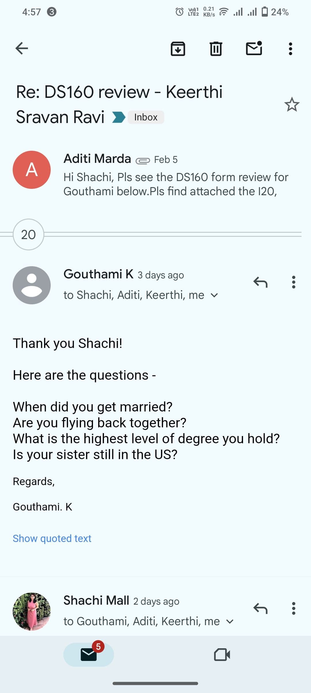 Interview experience from Keerthi Sravan Ravi for F2 visa