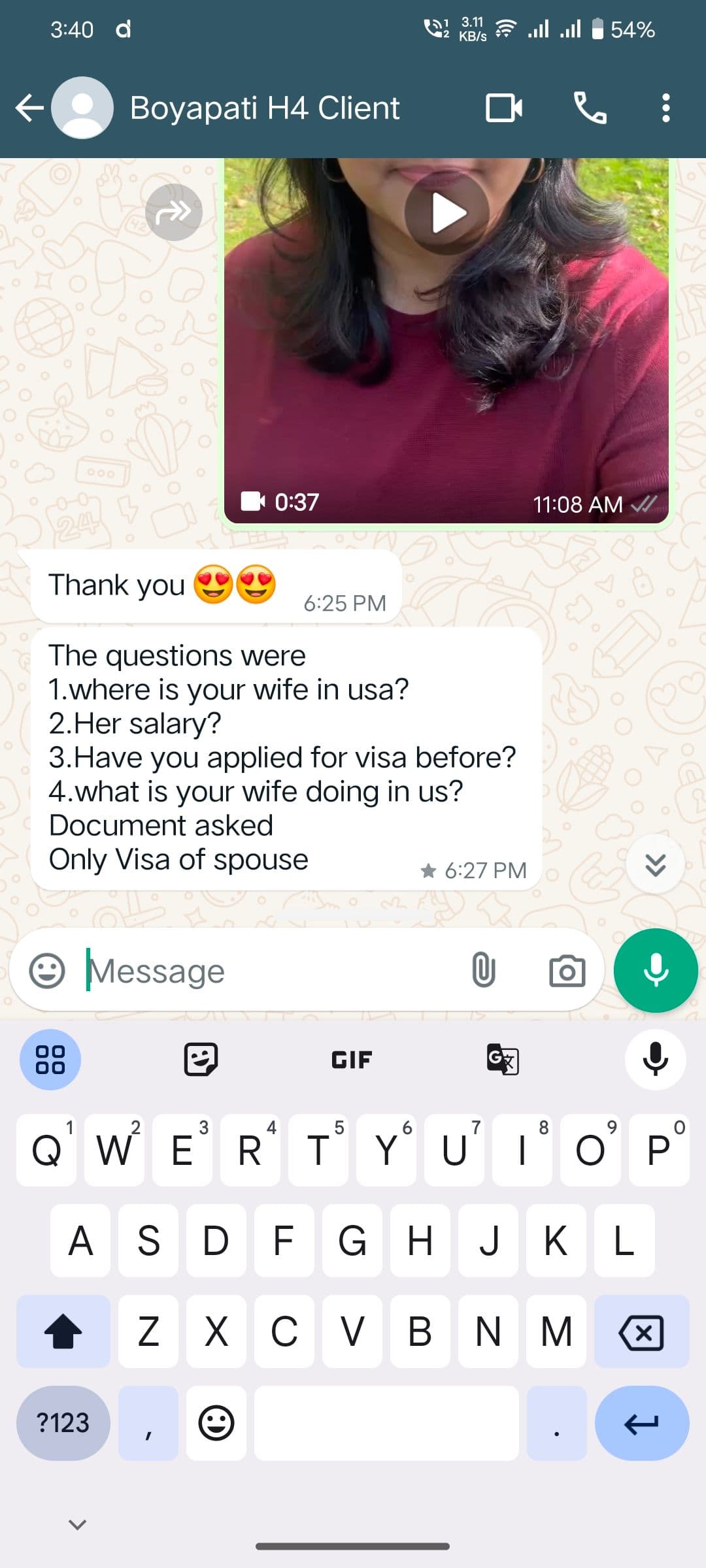 Interview experience from Boyapati Hari Prasad for H4 visa