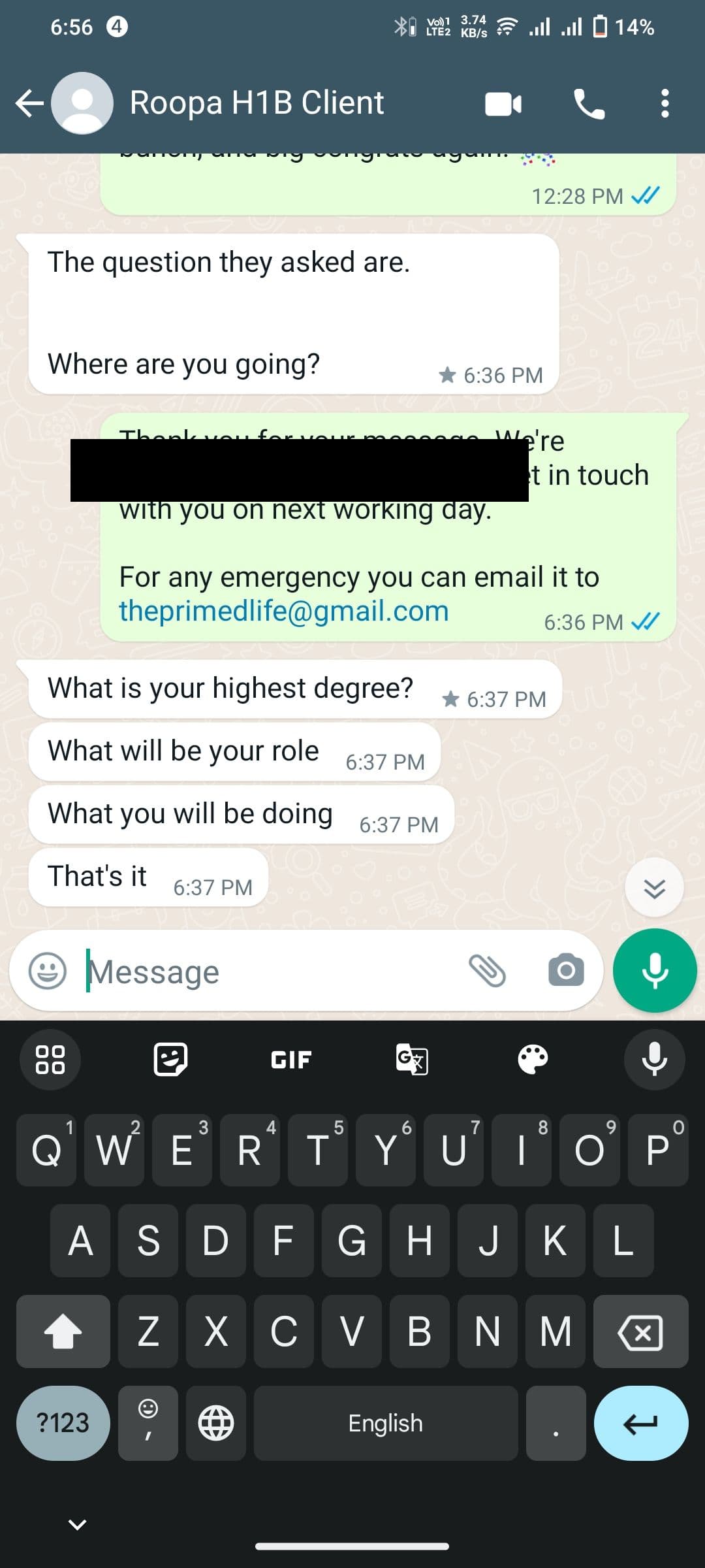 Interview experience from Roopa Devarajan for H1B visa