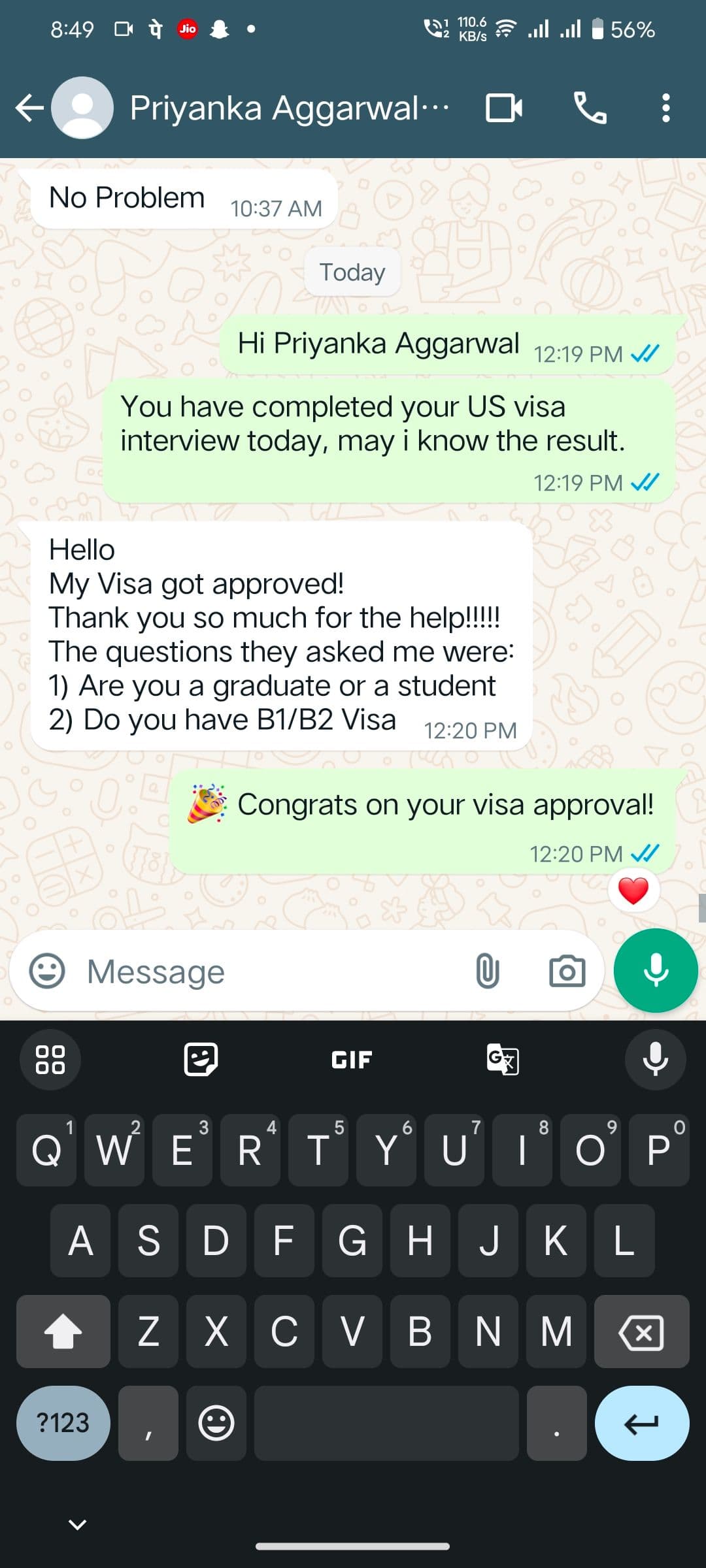 Interview experience from Priyanka Aggarwal for J1 visa