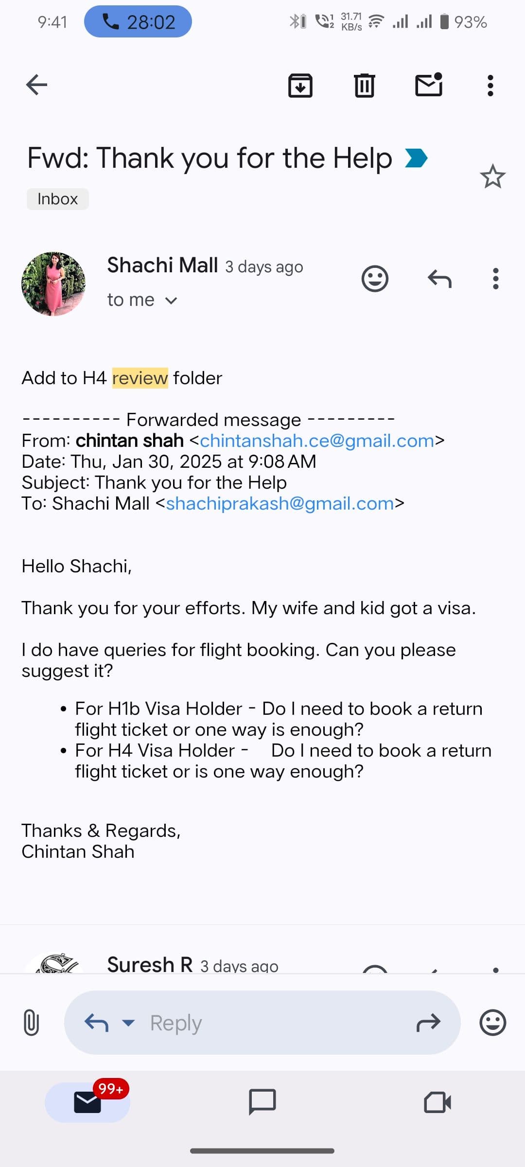 Client review from Chintan for H4 visa